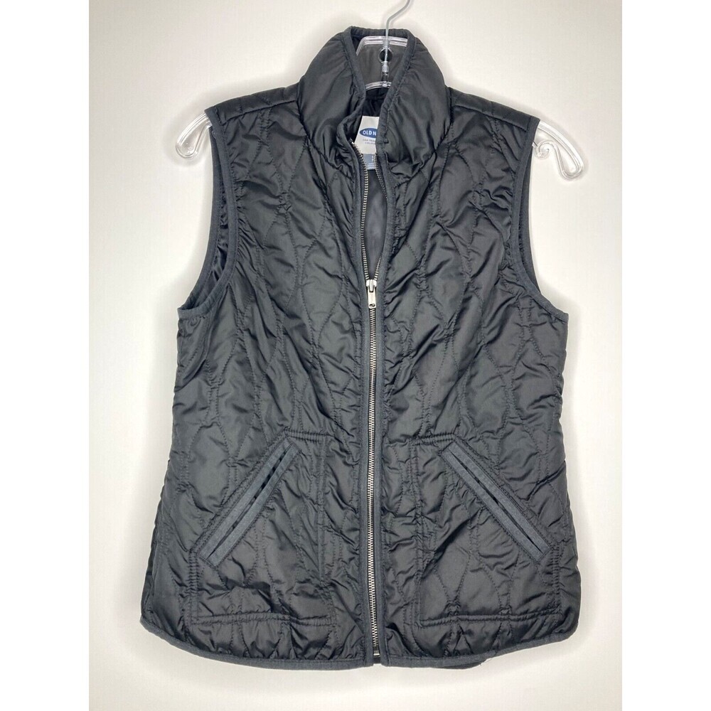 OLD NAVY Vest Women Small Lightweight Quilted Zip Front Black Collared‎ Pockets